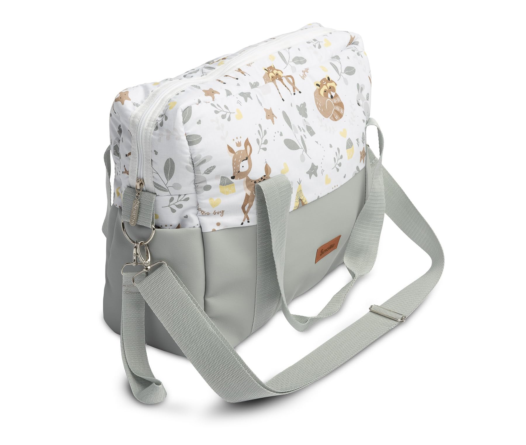 Sensillo - Wickeltasche Kinderwagen - Kinderwagen Organizer - Kinderwagentasche mit Reißverschluss, Kinderwagenbefestigung, mit kurzen Griffen und langem Schulterriemen - 43x30x13 cm - Weiß
