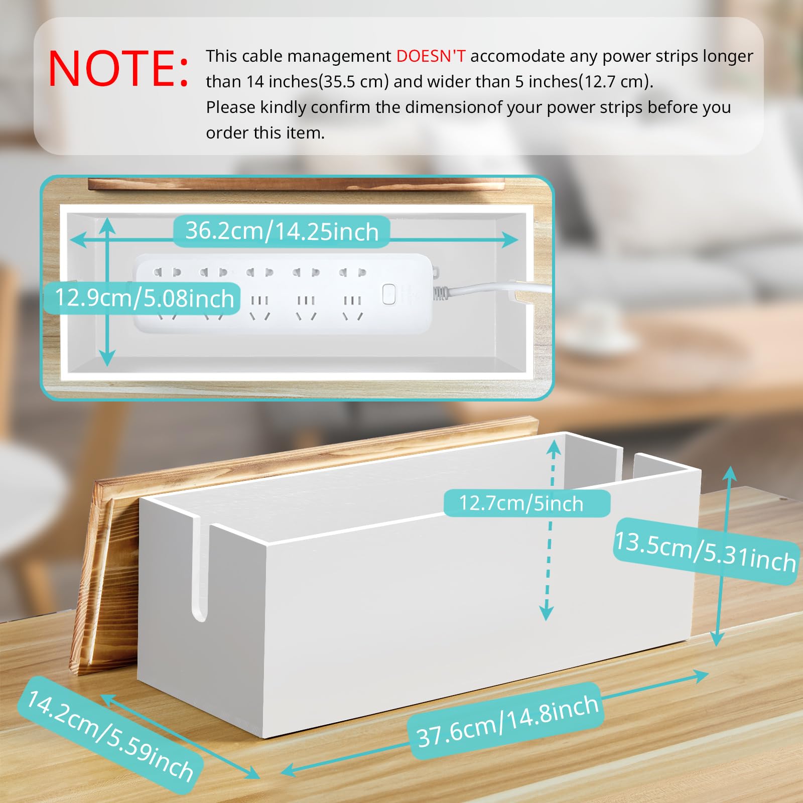 Bivvclaz Grande scatola di gestione cavi, scatola organizer per cavi in legno per sotto scrivania, TV e computer, hub USB per coprire e nascondere prolunghe, fascette per cavi