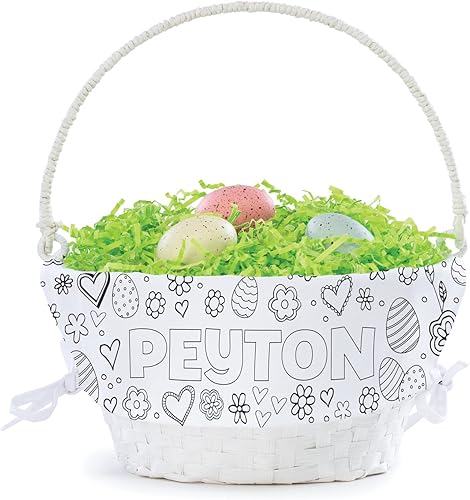 Cesta de huevo de Pascua personalizada con tema floral y corazón con asa y nombre personalizado  Color It Yourself Easter Basket Liners  Cesta