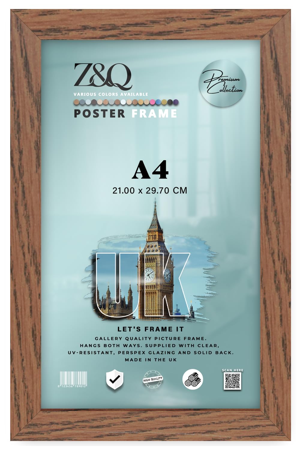 Z&Q - MDF Wood Finish A4 (21.00 x 29.70 CM) Poster/Picture Frame | Sturdy & Lightweight 11 x 8 Inch Perfect for Room Interior, Art [ Dark Oak ]