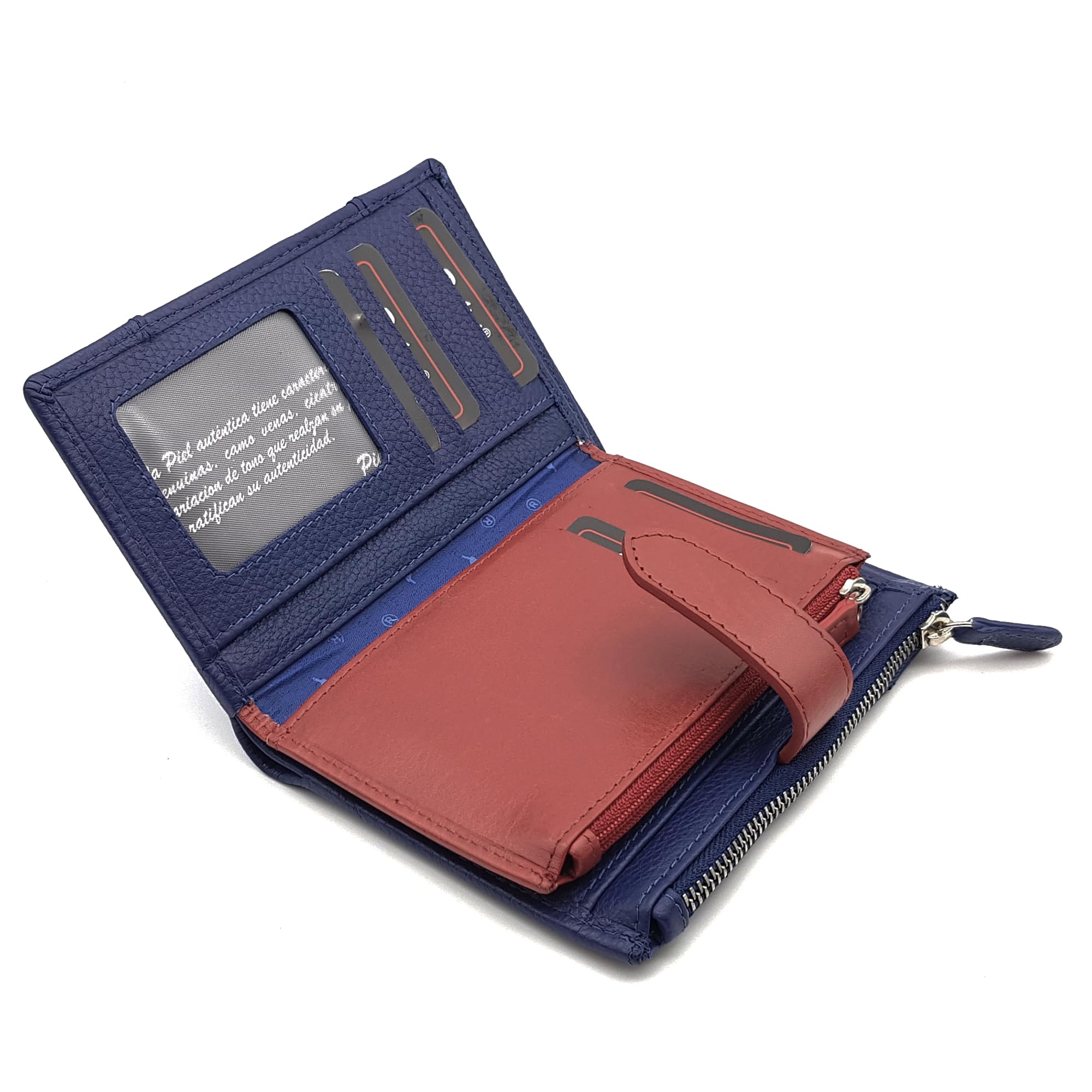 Pielini - Cartera de Piel para Mujer con Billetera y Amplio Monedero. Tarjetero de Cuero de Gran Capacidad - Cartera Cuero Modelo 4068 (Electrico)