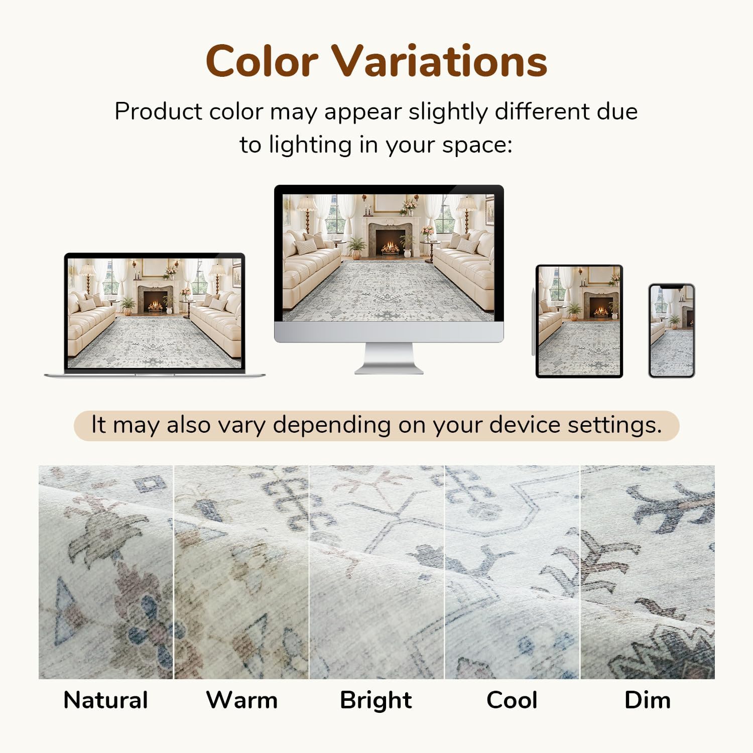 Lessymo 8x10 Area Rugs for Bedroom, Large Washable Rug for Living Room Dining Home Office, Soft Non-Slip Vintage Floral Neutral Carpet, Boho Neutral Farmhouse Decor, Taupe Grey