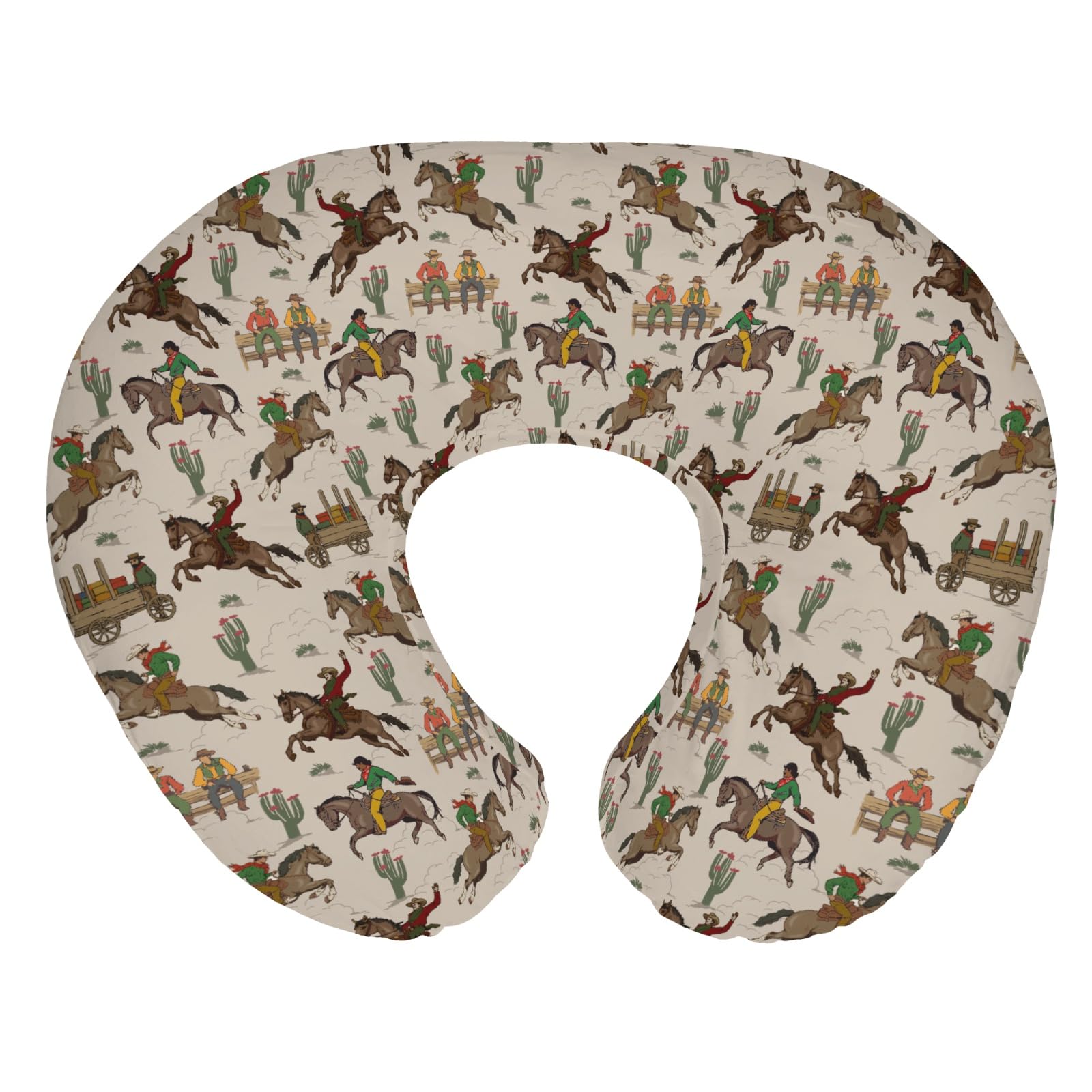 South Western Cowboys Nursing Pillow Covers for Boy Girl Cowboy Horse Riding Cactus Nursing Pillow Slipcovers for Breastfeeding Pillows Wild West Desert Soft Stretchy Covers for Newborn Infant
