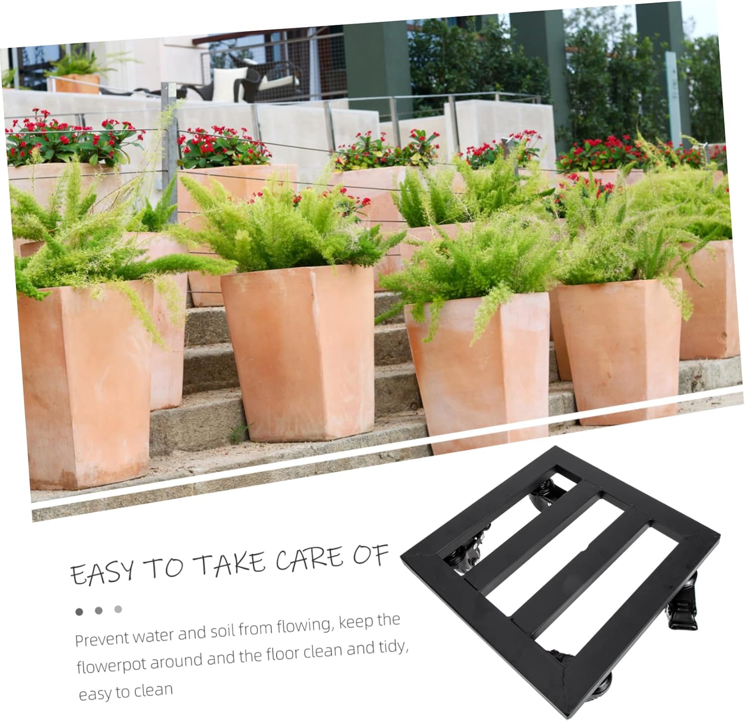 POPETPOP Outdoor Plant Pot Tray Wheels Iron Flower Pot Stand Plant Stand for Indoor Herb Garden