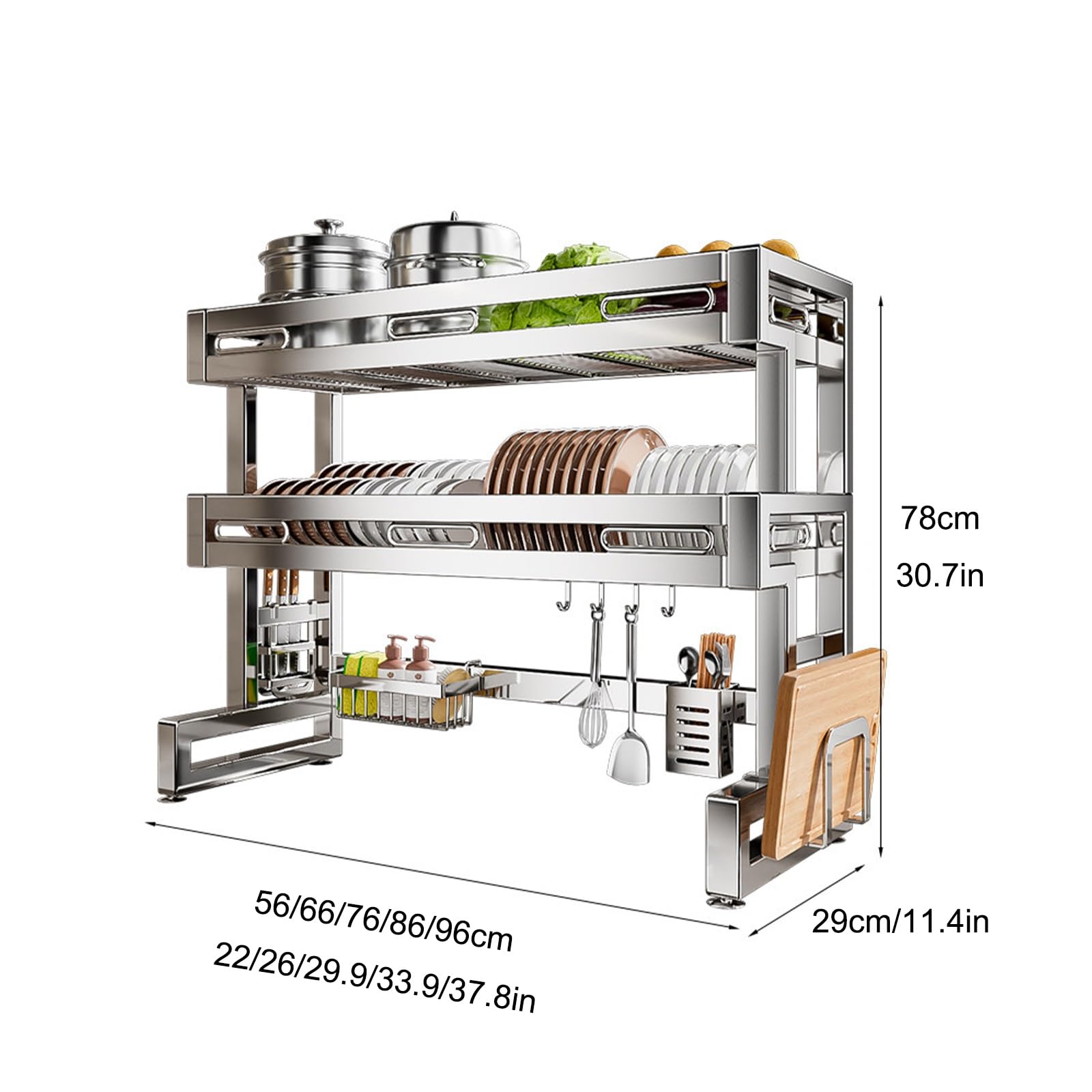 Escurridor de platos – Estante de almacenamiento de metal sobre el fregadero para platos, vasos, cuencos y cubiertos – Organizador de encimera que ahorra espacio – 26 pulgadas