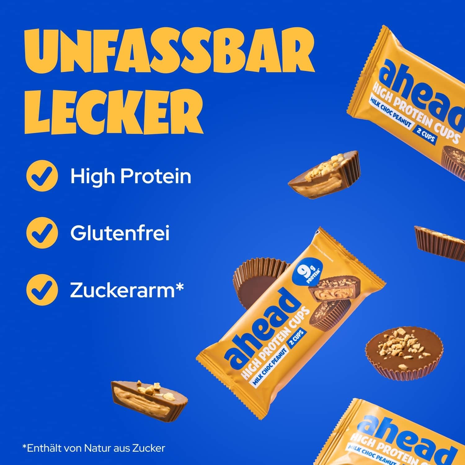 ahead High Protein Peanut Butter Cups 9g Protein 12 x 34g Milchschokolade Erdnussmus Ohne Zuckerzusatz Glutenfrei
