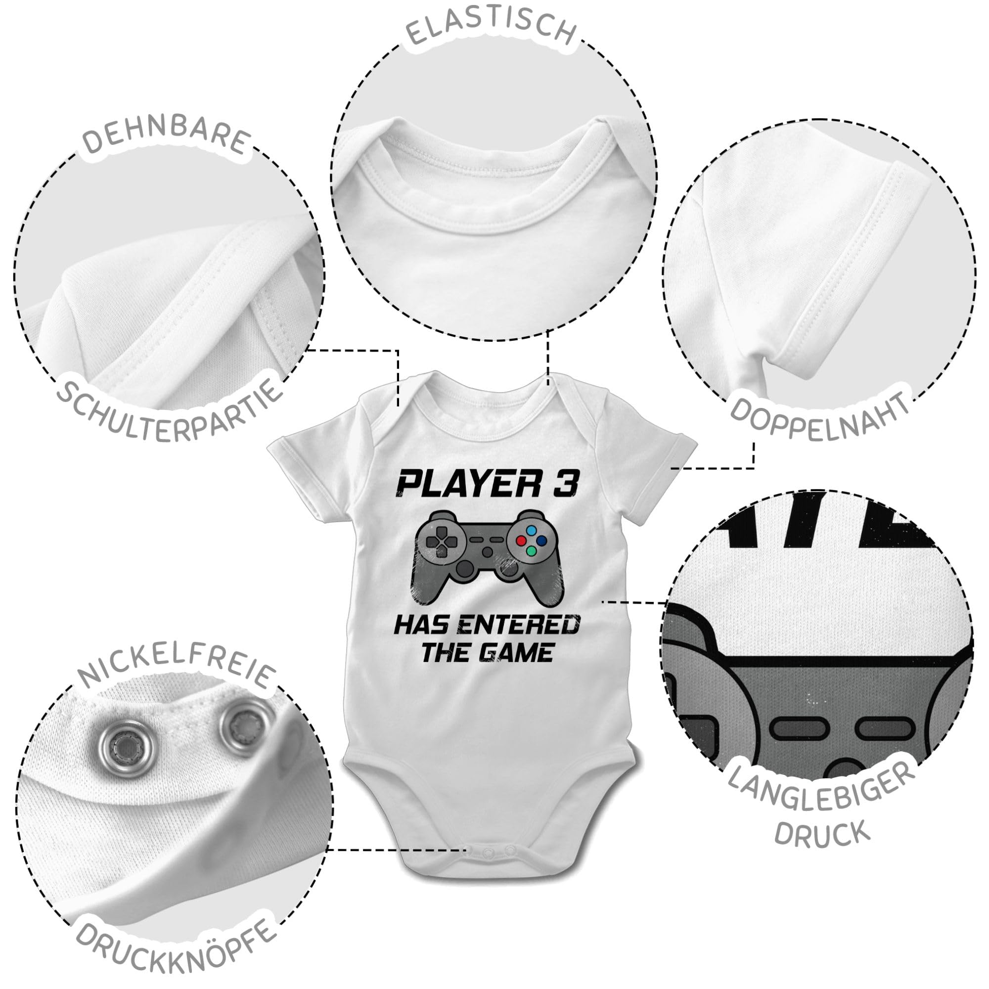 Shirtracer - Baby Body Kurzarm - Sprüche - Player 3 has entered the Game - schwarz