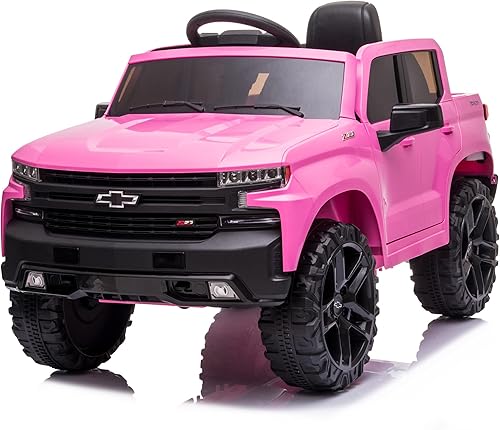 Kidzone - Camioneta ATV Chevrolet Silverado autorizada Trail Boss LT para niños, batería de 12 V, camioneta para manejar, vehículos eléctricos para