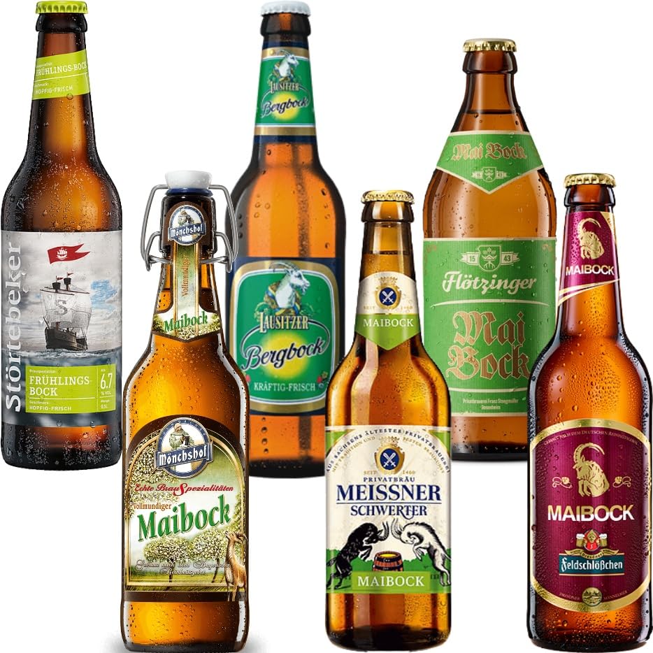 Bierpaket Maibock 4 Verschiedene Sorten und 2 Frühlingsbock aus Deutschen Brauereien 0,5 Liter Alk. 7,2% - 5,9% Vol.