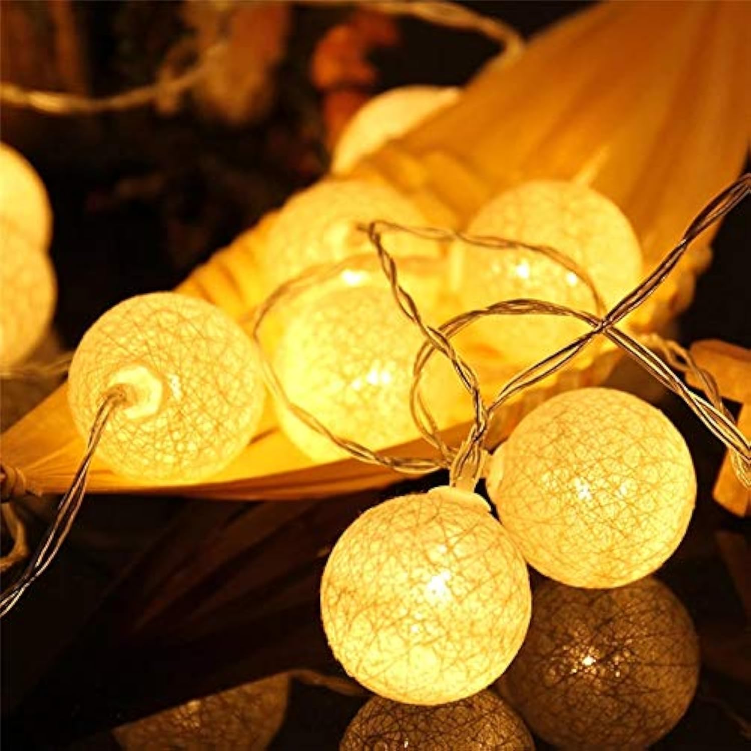 Ghirlanda Luminosa Cotone LED Con spina, 3,8M 20 Palline Decorativ Catena Luminoso Interno LED, Ghirlanda Luminosa Cameretta Bambini, per Balcone Festa Matrimonio Vacanze Decorazione Interna