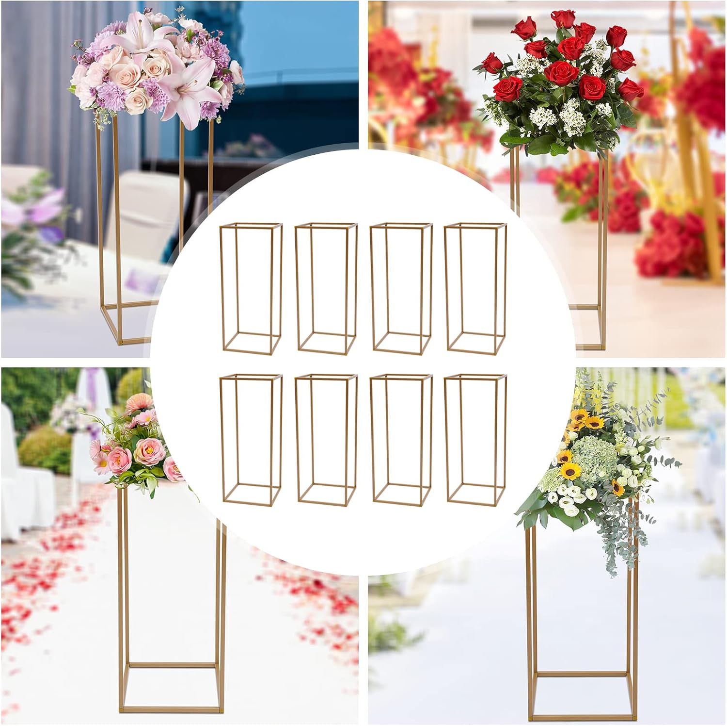 Gold Vases for Centerpieces, 10pcs 23.6inch/60cm Gold Centerpieces for Wedding Geometric Vase Flower Stand for Floral Arrangement, Geometric Flower Vase Stand for Party, Events, Home Decor