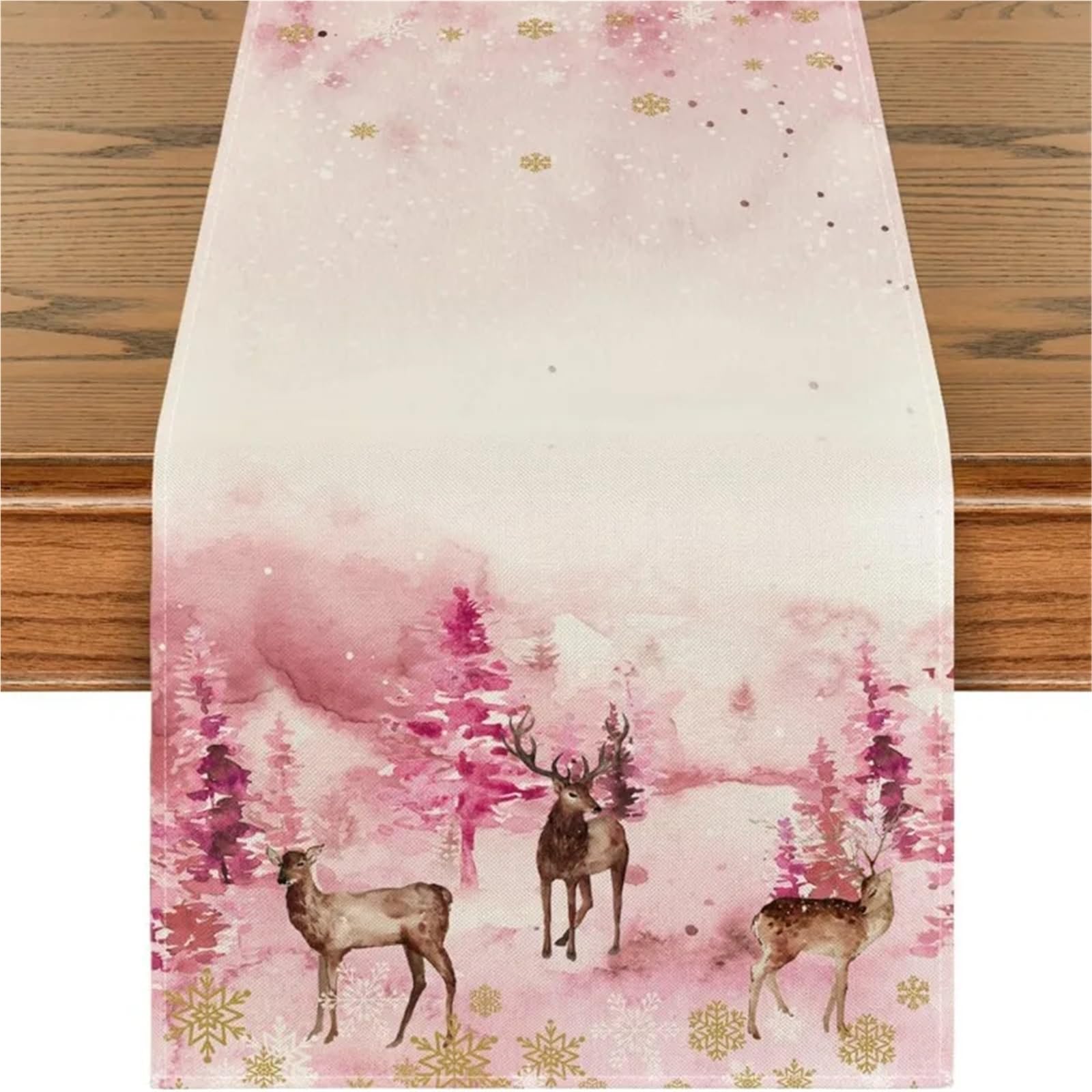 Elegante y lujoso Camino de mesa de lino rosa navideño, mantel de ambiente festivo, mesa de centro, Fireplace, cubierta de armario, decoración de cena de Boda en Cocina casera Regalos navideños(1,180x