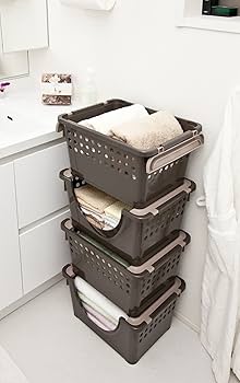 ナチュラルブラウン バスケット 2個セット39.5cm Amazon.co.jp: 平和工業 スタッキングバスケット 浅型 前開き