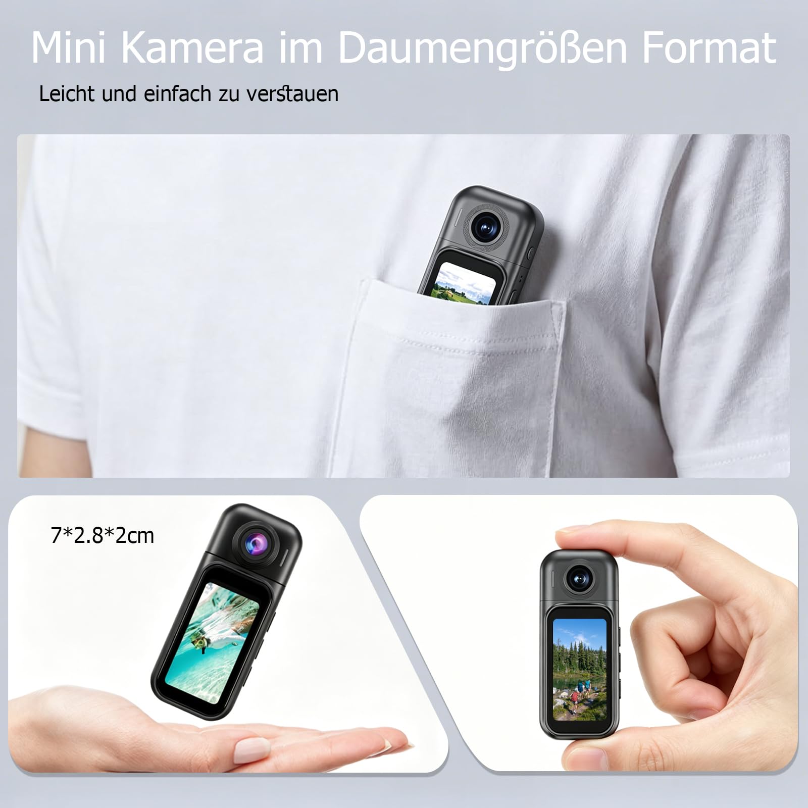 4K 32GB Mini Action Cam & Bodycam Tragbares Mini Körperkamera | 120° Weitwinkel POV Vlog Kamera Sportkamera für Motorrad,Radfahren,Reisen und Haustiere