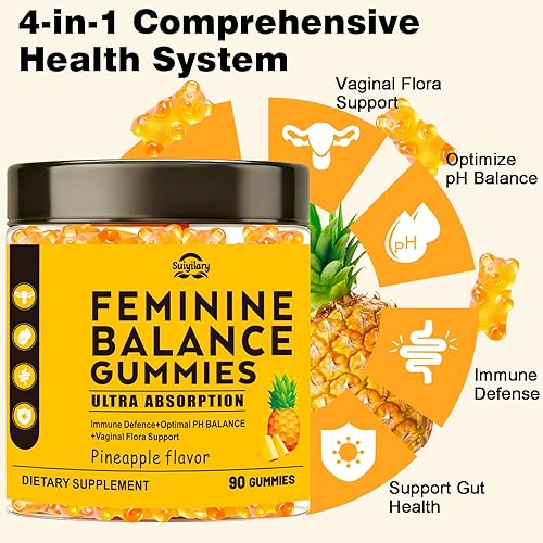 Miniatura 4 de Gomitas de equilibrio femenino para mujer, gomitas de piña con pH salud, probióticos vaginales de primera calidad, apoyo inmunológico, veganas, sin