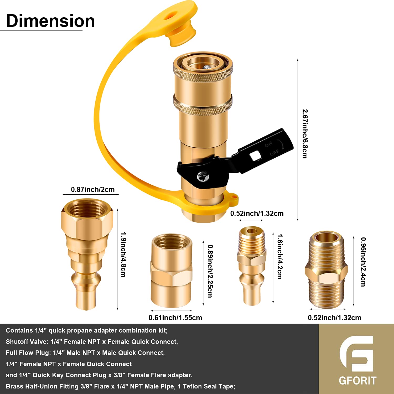 RV Propane Quick Connect Fittings Adapter Valve for Campers 3/8” Flare