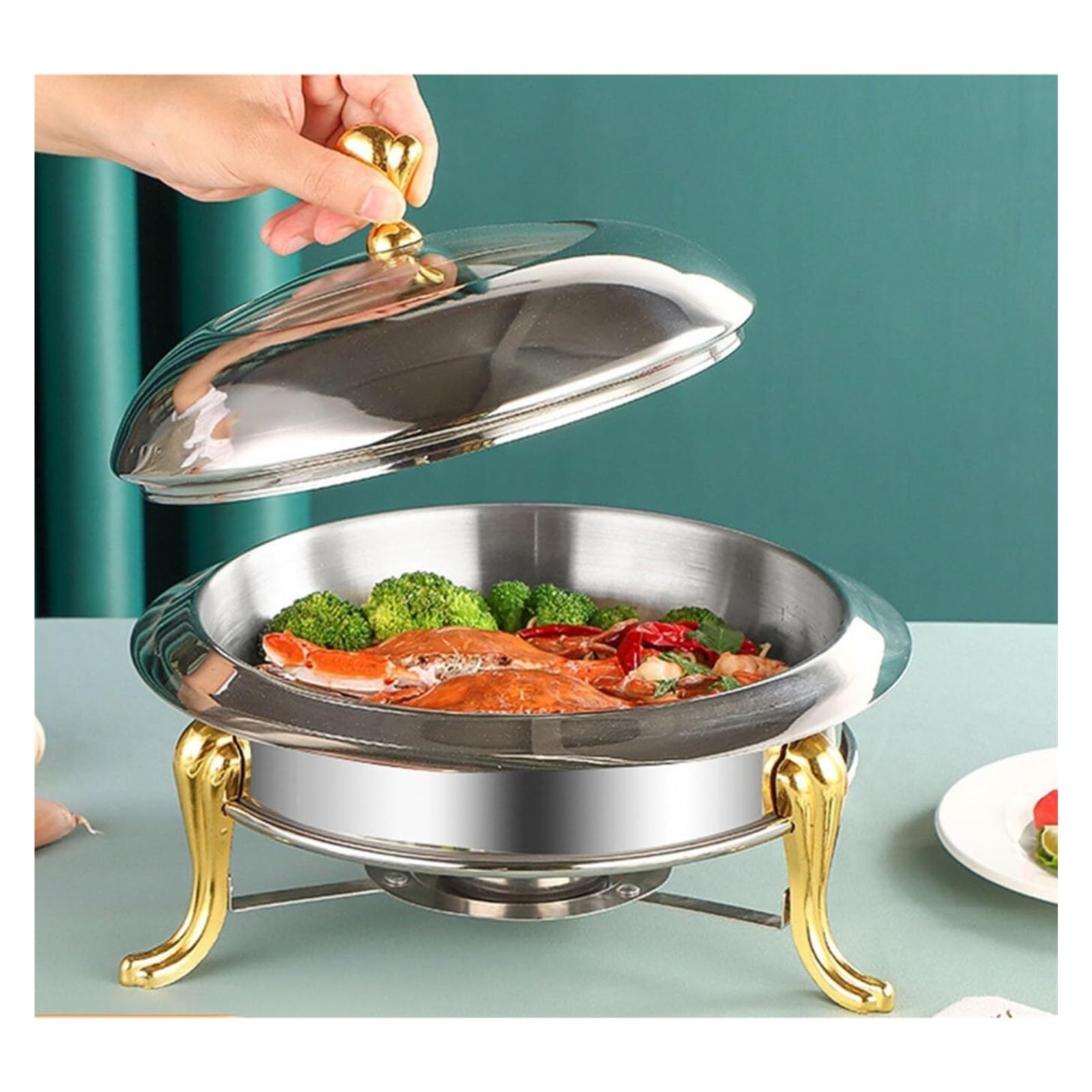 Scaldavivande Rotondo, scaldavivande Buffet Se Cucina a Buffet | Scaldavivande in acciaio inossidabile for server riscaldante for catering con coperchio(Gold,24cm)