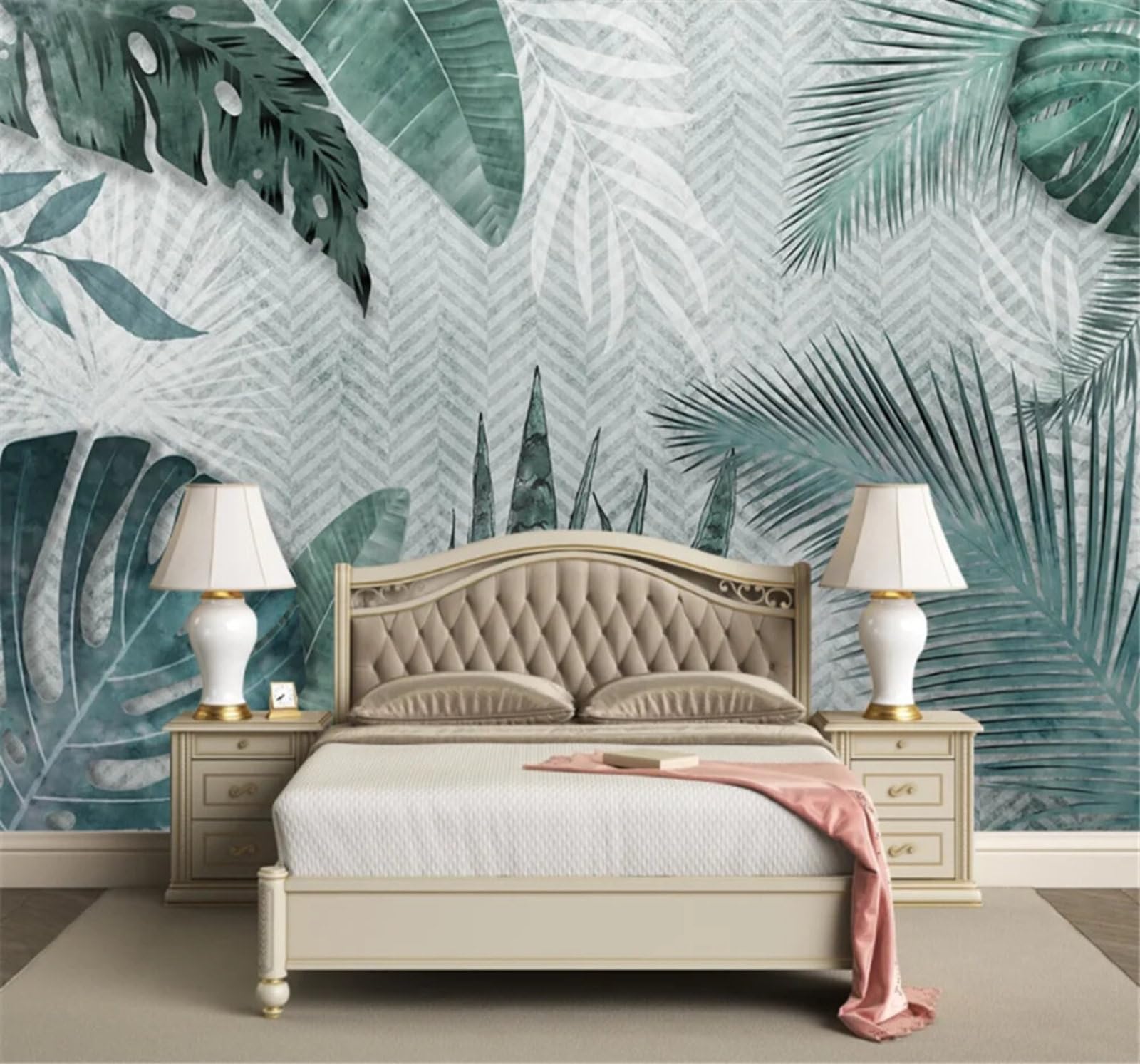 Tzxztt Retro Minimalist Hand Drawn Tropical Leaves Modern 3D Wallpaper Premium Textured Silk Neutral Tones Material Ideal for Living Room Bedroom-250cm×170cm