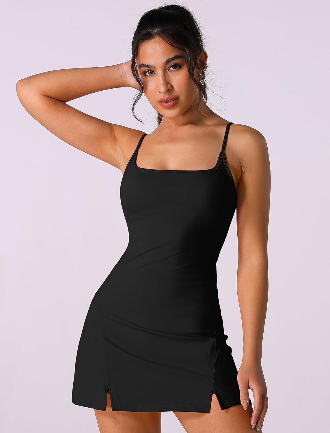 ABOCIW Womens Spaghetti Strap Tennis Dress with Shorts Sleeveless Side Slit Workout Golf Athletic Dress - Image 5