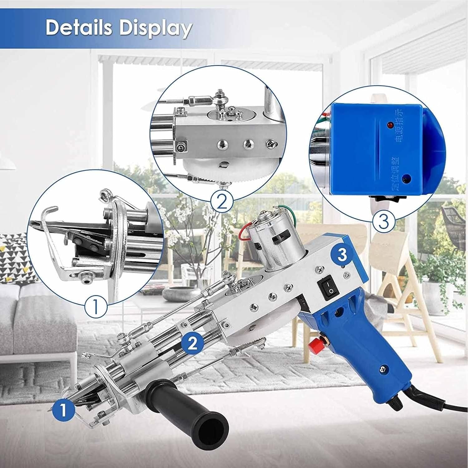 2 in 1 Carpet Tufting Gun Set Tufting Gun+Spool Holder Electric Rug Tufting Gun 5-40 Stitches/sec Adjustable Carpet Weaving Machine 7-21 Mm Handheld Knitting Machine DIY Tools