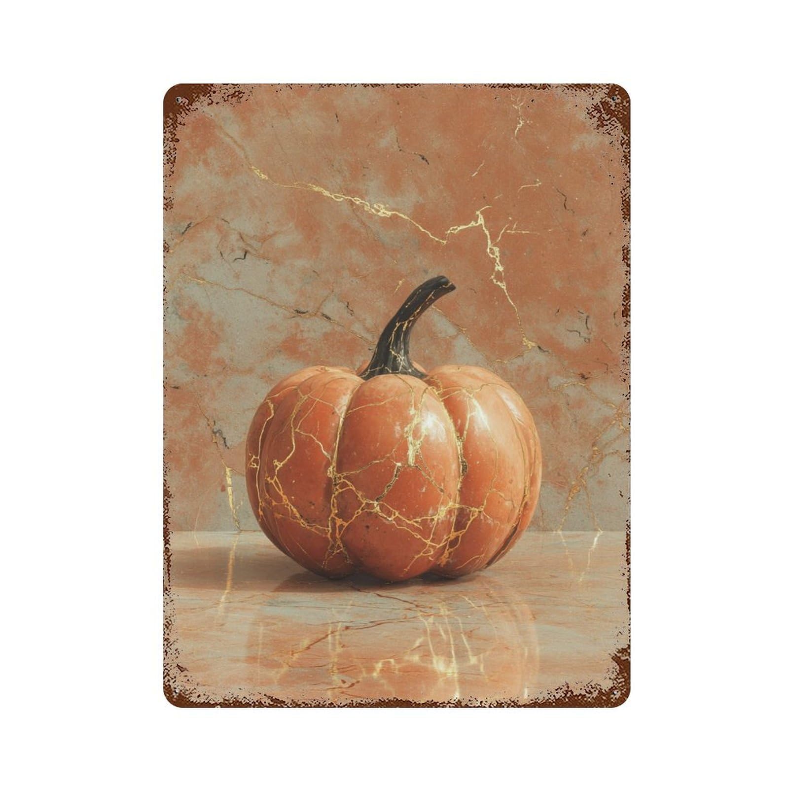 Vintage Rust Metal Sign with Kintsugi Pumpkin Decorative Art Design 15.7"x11.8", for Shed, Workshop And Garage Wall Decor, Classic Wall Plaque