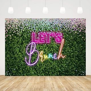 Ticuenicoa Let's Brunch Backdrop 7x5ft Digital Neon Greenery Pink Rainbow Lets Brunch Photography Background for Birthday Bridal Shower Wedding Bachelorette Party Decoration Banner Photo Booth Props