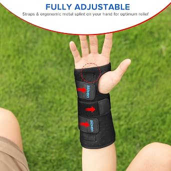 Carpal Tunnel Wrist Support Brace with 3 Straps Metal Splint Stabilizer - Carpal Tunnel Wrist Splint for Sprains, and Tendonitis (Black, Left Hand S/M)