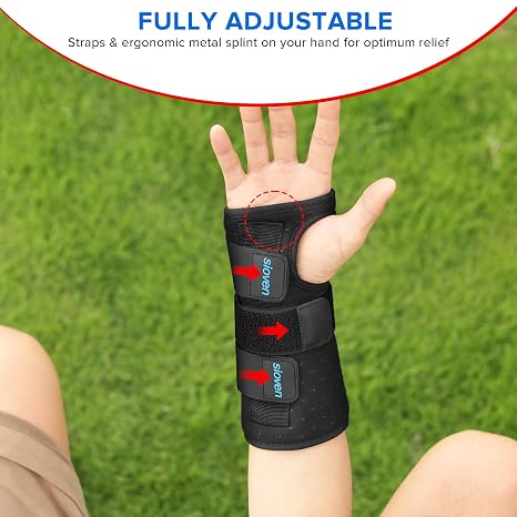 Carpal Tunnel Wrist Support Brace with 3 Straps Metal Splint Stabilizer - Carpal Tunnel Wrist Splint for Sprains, and Tendonitis (Black, Left Hand S/M)