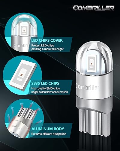 Miniatura 4 de Combriller Bombilla LED 194 roja, 194 168 bombilla LED T10 2825 w5w luces LED de ambiente para automóvil luz de placa de automóvil, luces de