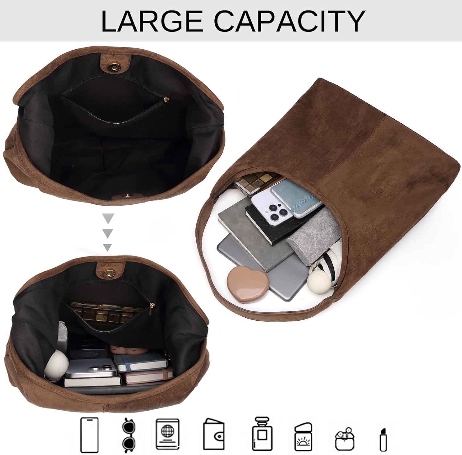 Casual Hobo Bag for Women Soft Shoulder Bags Slouchy Pu Leather Tote Purses for Work Travel