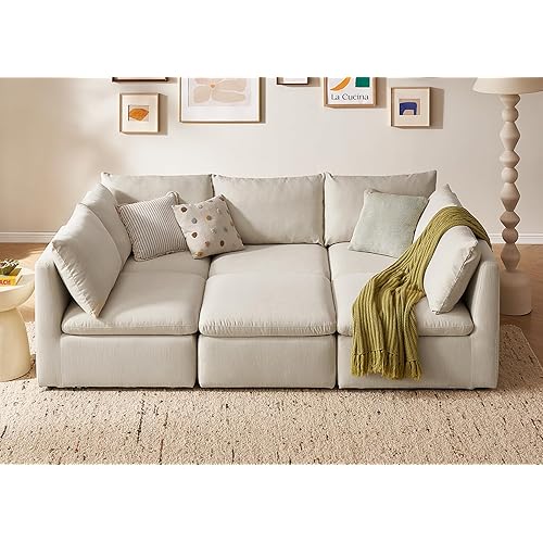mopio Oversized Modular Sectional Sofa with Fully Removable Covers and Storage, Convertible U, L-Shaped and Sleeper Sectional, Modern Couches with Ottoman Chaise (Oat Fabric, 6 Seats, Sleeper)