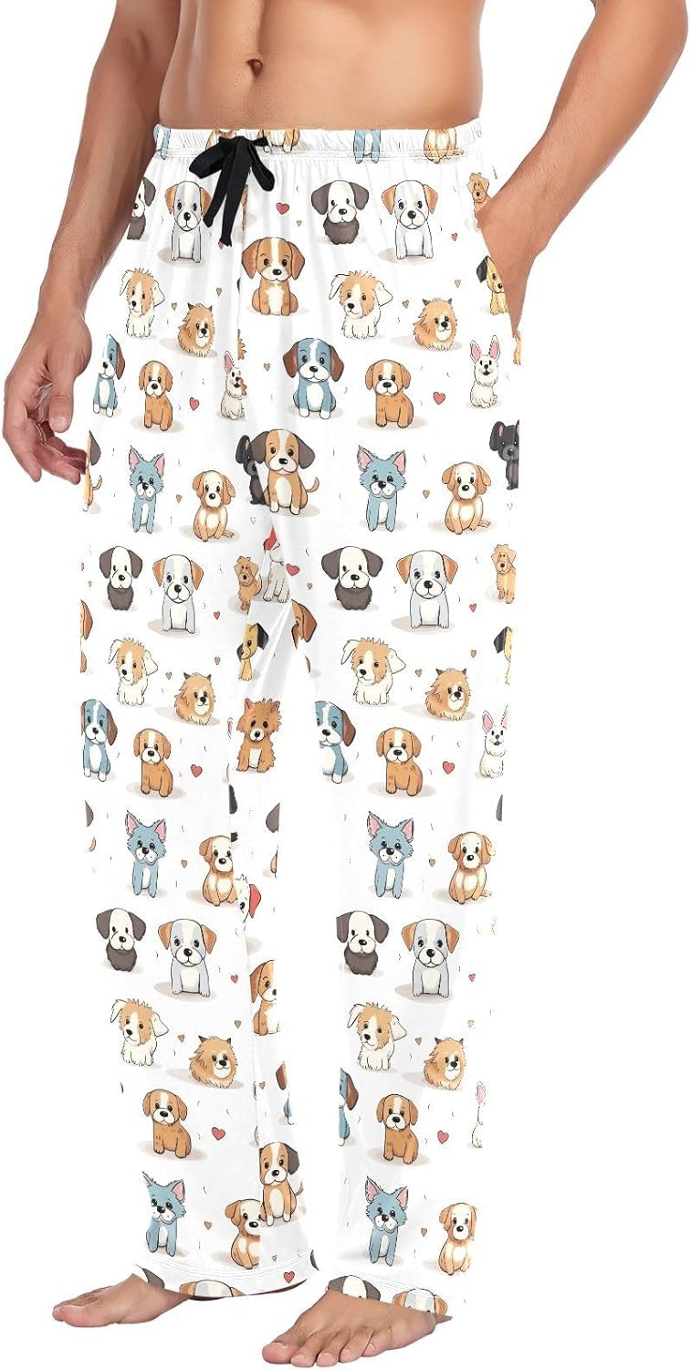 ALAZA Puppy Dog Print Cartoon Men's Pajama Pants Men Cotton Pajama Bottoms with Pockets, S