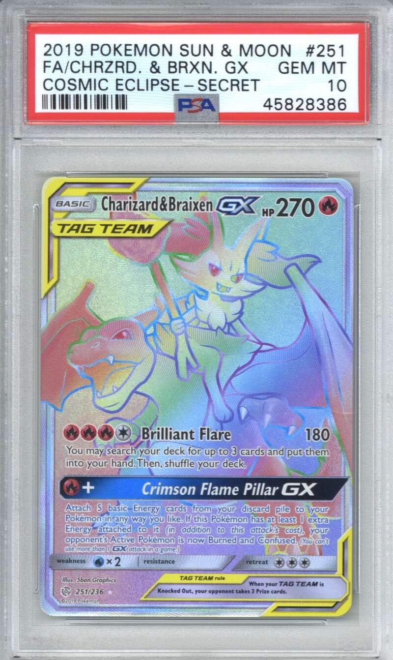 charizard & brxn gx 2019 cosmic eclipse secret #251 psa 10 at amazon's entertainment collectibles store charizard & brxn gx