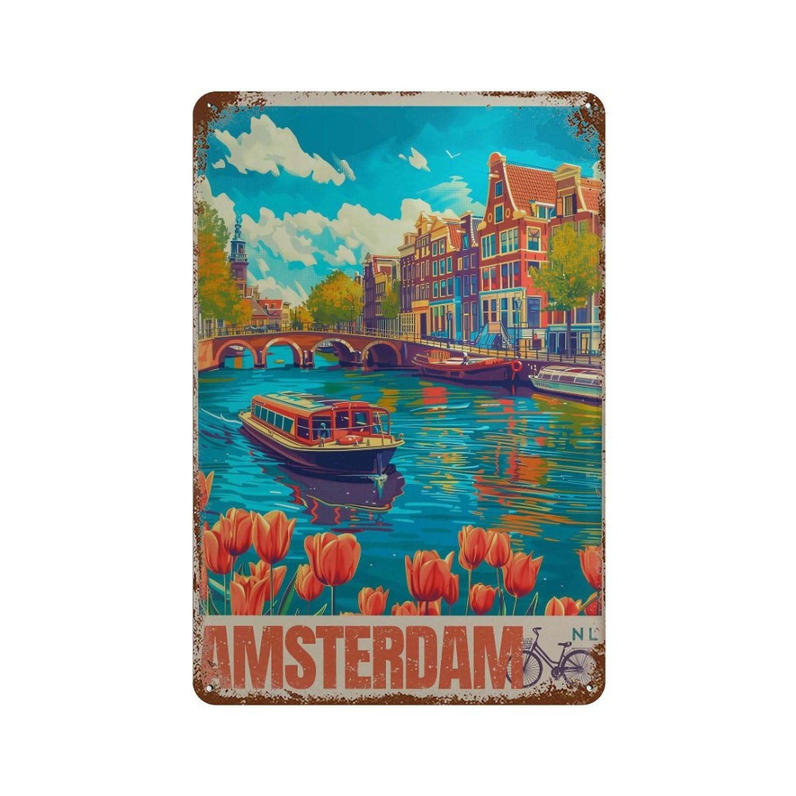 xiaoxiaoshen Amsterdam Travel Netherlands Wall Decor Art Metal Tin Poster Modern Home Decor Art Home Bar Shop Decorations Vintage Sign 30x20cm