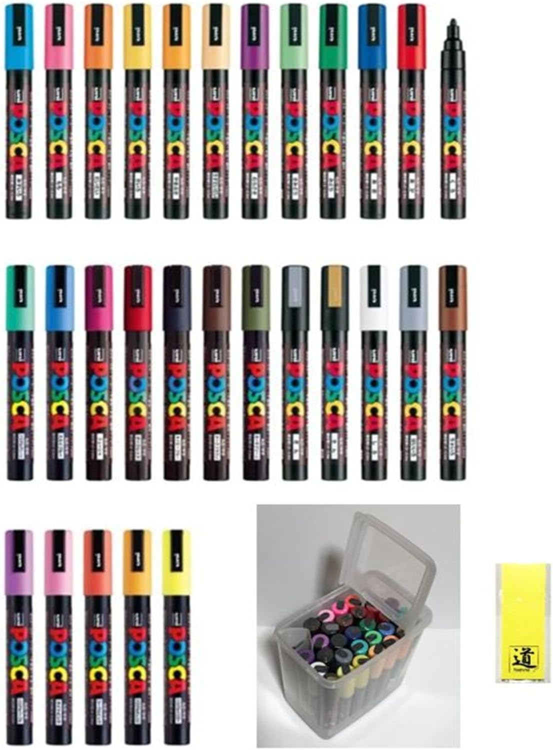 Yoshina Posca Paint Marker Pen 29 Colors Set with Original Plastic case and Original mark sticky note Japan Import