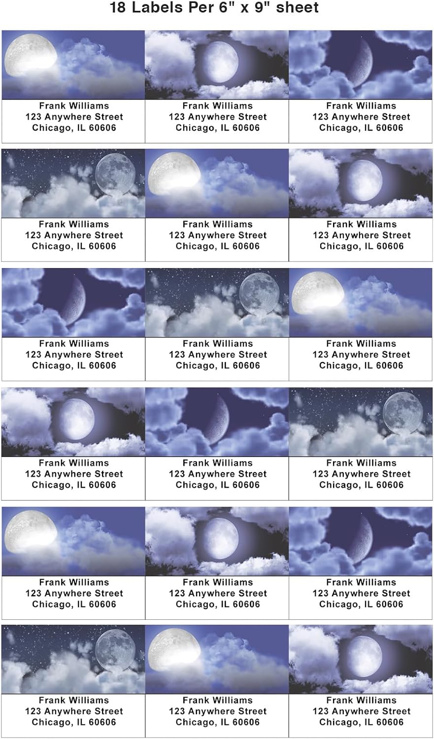 Moon and Clouds Address Labels