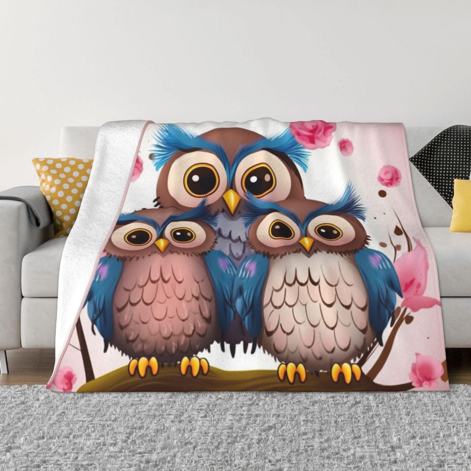 KLOPH Cute Owls Throw Blanket 40"x30" Flannel Fluffy Warm Blanket for Couch, Reversible Plush Blankets for Bed, Comfy Fuzzy Blanket for Sofa, Plush Lightweight-Blankets for All Season