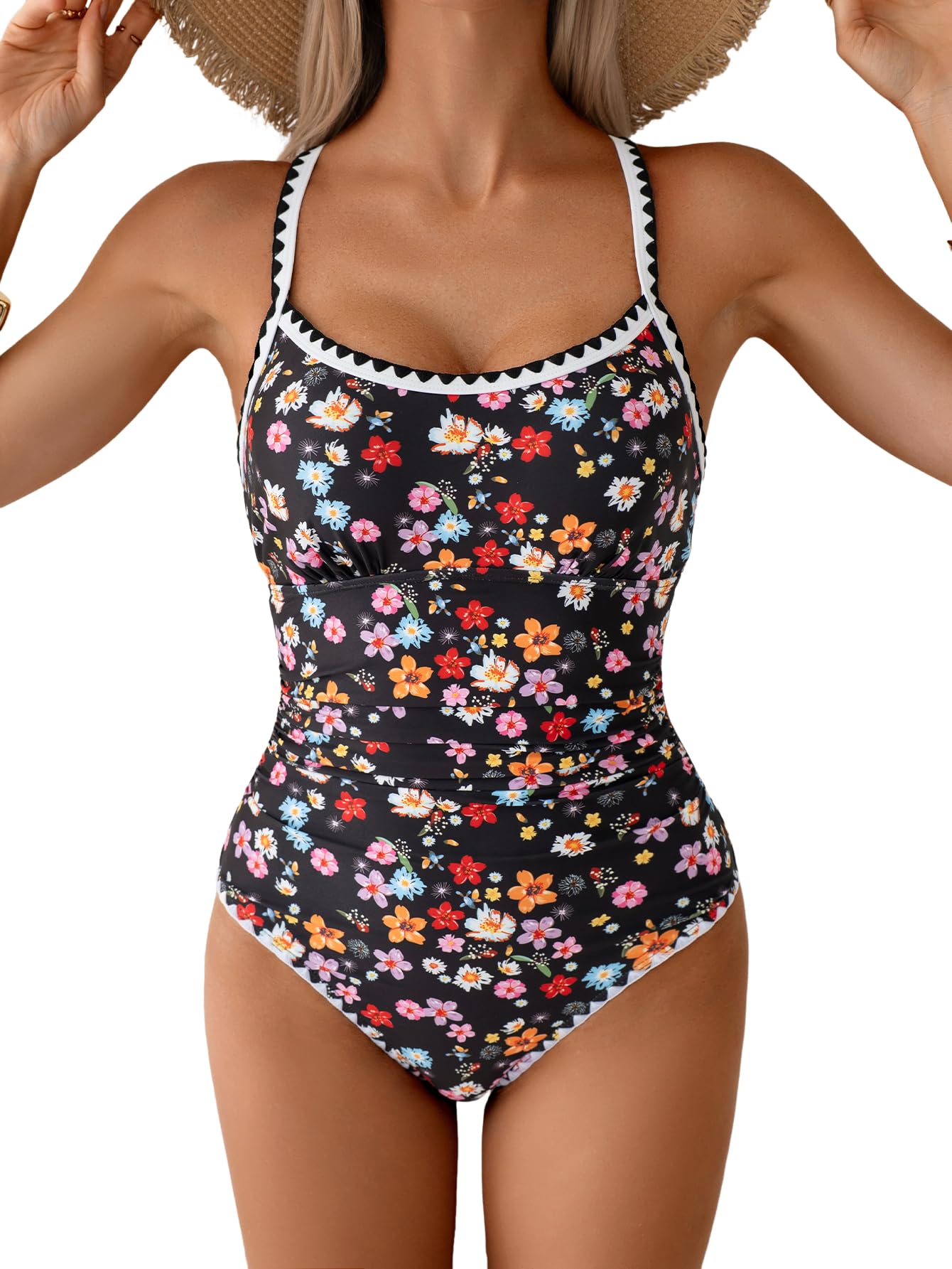 Eomenie Womens Tummy Control Swimsuit Criss Cross Tie Back Bathing Suit