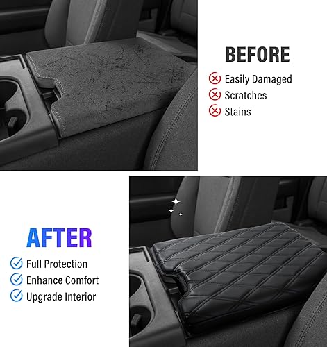 Miniatura 13 de Funda de consola central para Ford F150 F250 F350 F450 F550 2015-2025 con asiento de salto 40/20/40, cubierta de consola central de piel sintética