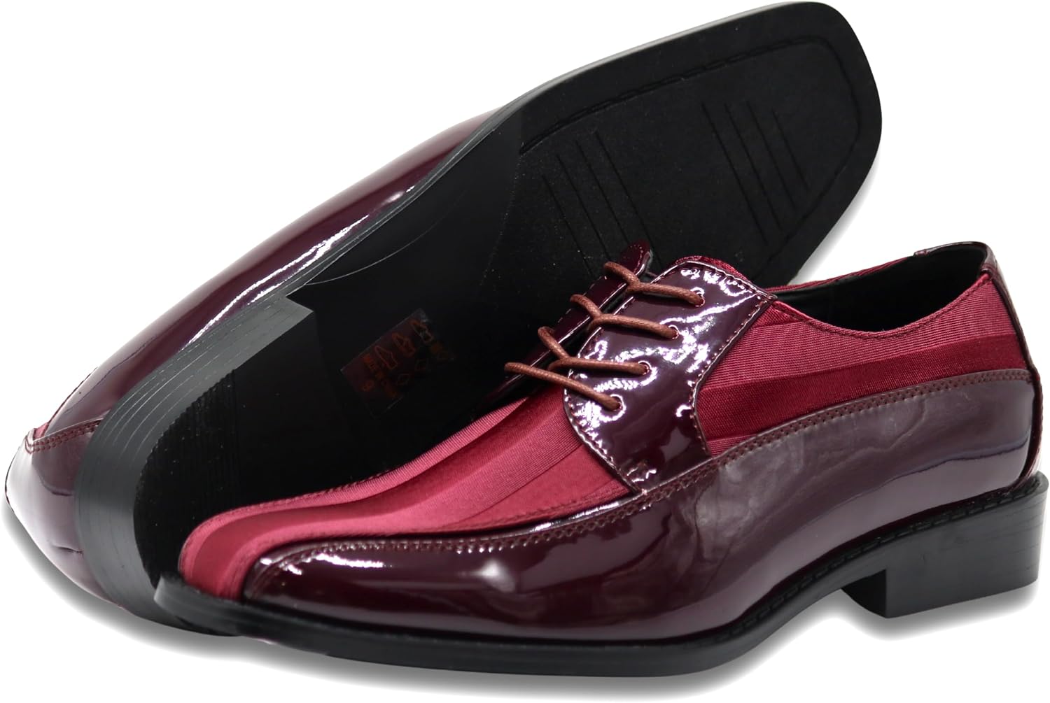 BMY Men's Striped Satin Matching Patent Upper Oxfords Formal Dress Shoes