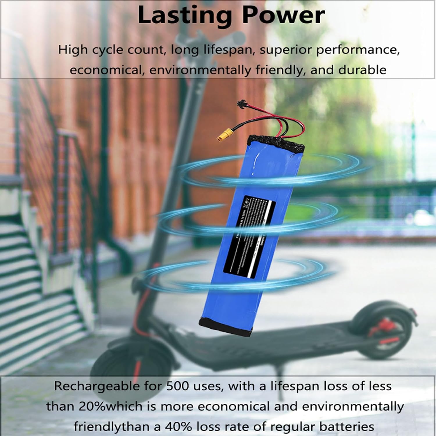 36V 7500mAh Battery Replacement for Hiboy S2/KS4, 270Wh High-Performance Lithium Battery Pack with XT60/SM Connector & Screw Holes