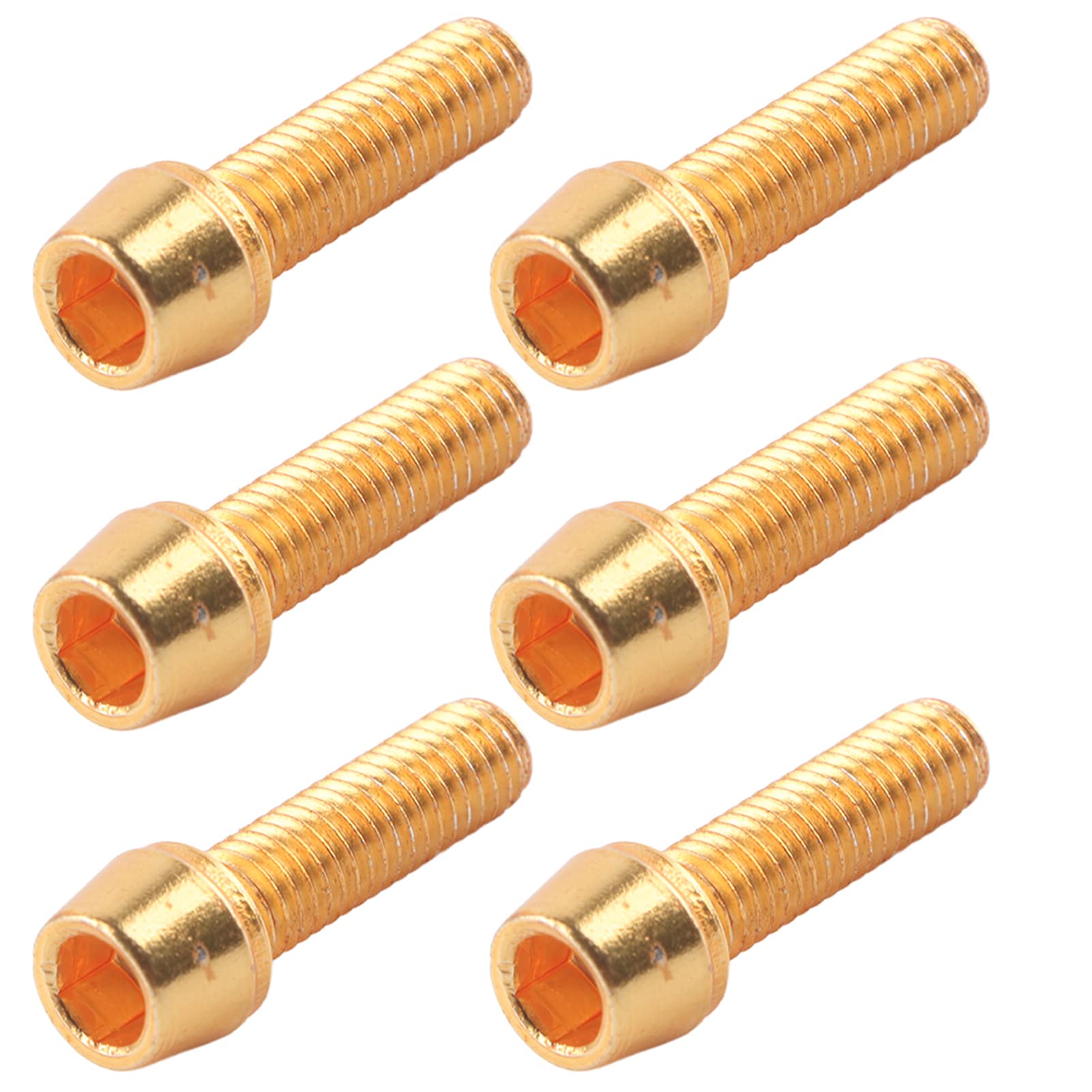 Hapivida M5x18mm Fahrrad Lenker Schraube, Stahl Schraubbolzen mit Abstandshalter, Lenkvorbau Befestigungsteile für Mountainbike Rennrad Fixed Gear (Gold eine Karte/6 Stück) Sport & Freizeit