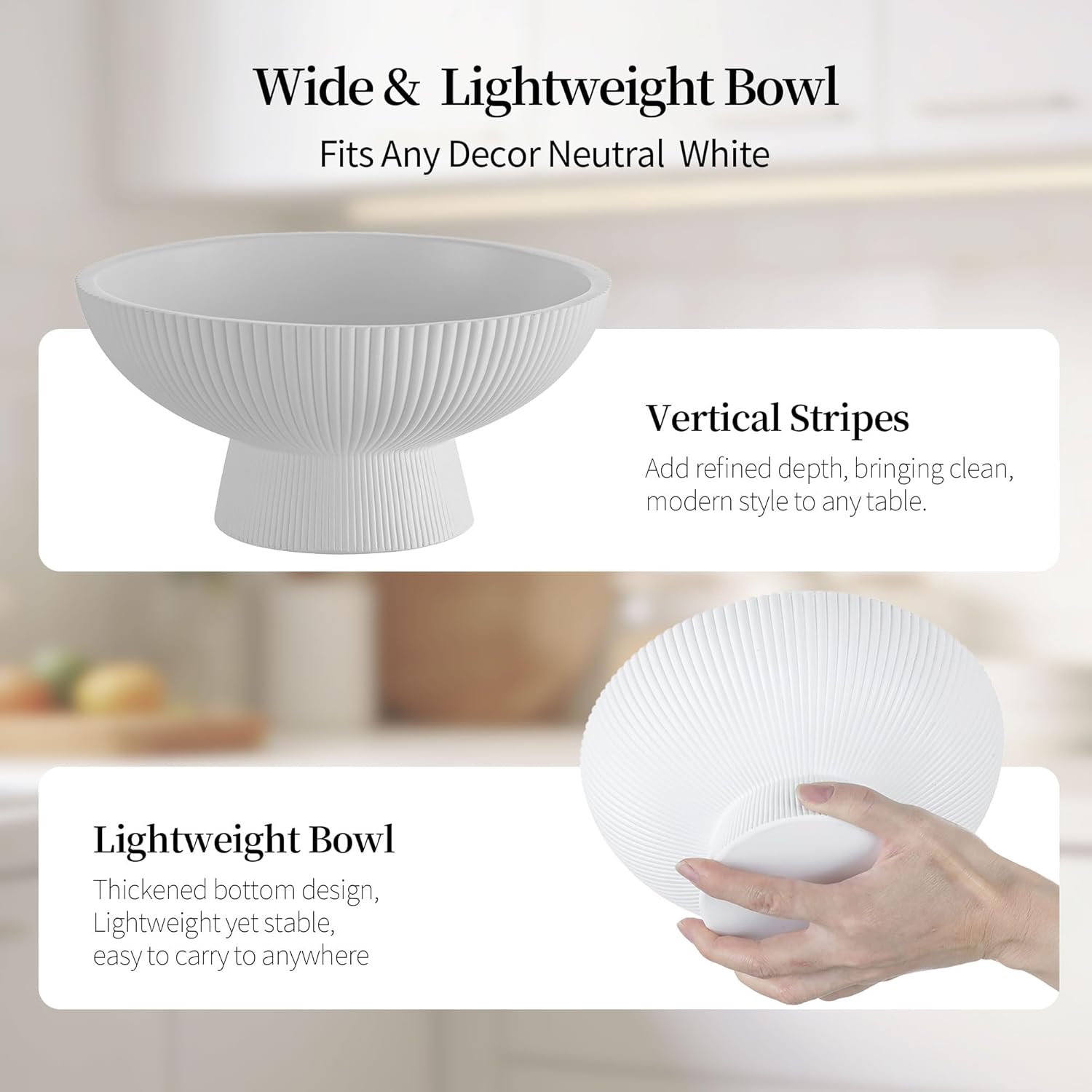 Hanobe Decorative Bowl Entryway Table: 8“ Coffee Table Decor for White Fluted Dough Pedestal Bowls - Modern Farmhouse Decor Bowl for Pottery Barn - Footed Key Holder for Home Kitchen Counter