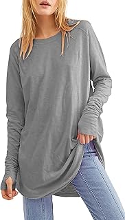 Sponsored Ad – Long Sleeve Tops Womens Long Jumpers Crewneck Tunic Tops Loose Fit Sweatshirts with Thumb Holes.