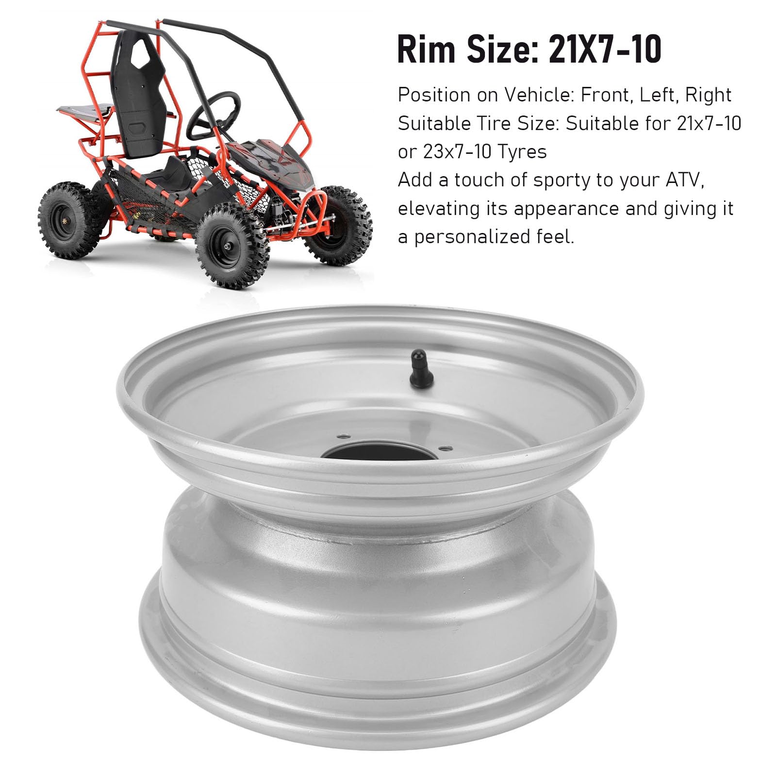 SIXRUN 21x7 10 ATV Rim Anteriore 10 Pollici 4 Stalloni in Metallo in Lega di Metallo Grip Elegante Look ATV Rim per Go Kart Quad Ride on Mower