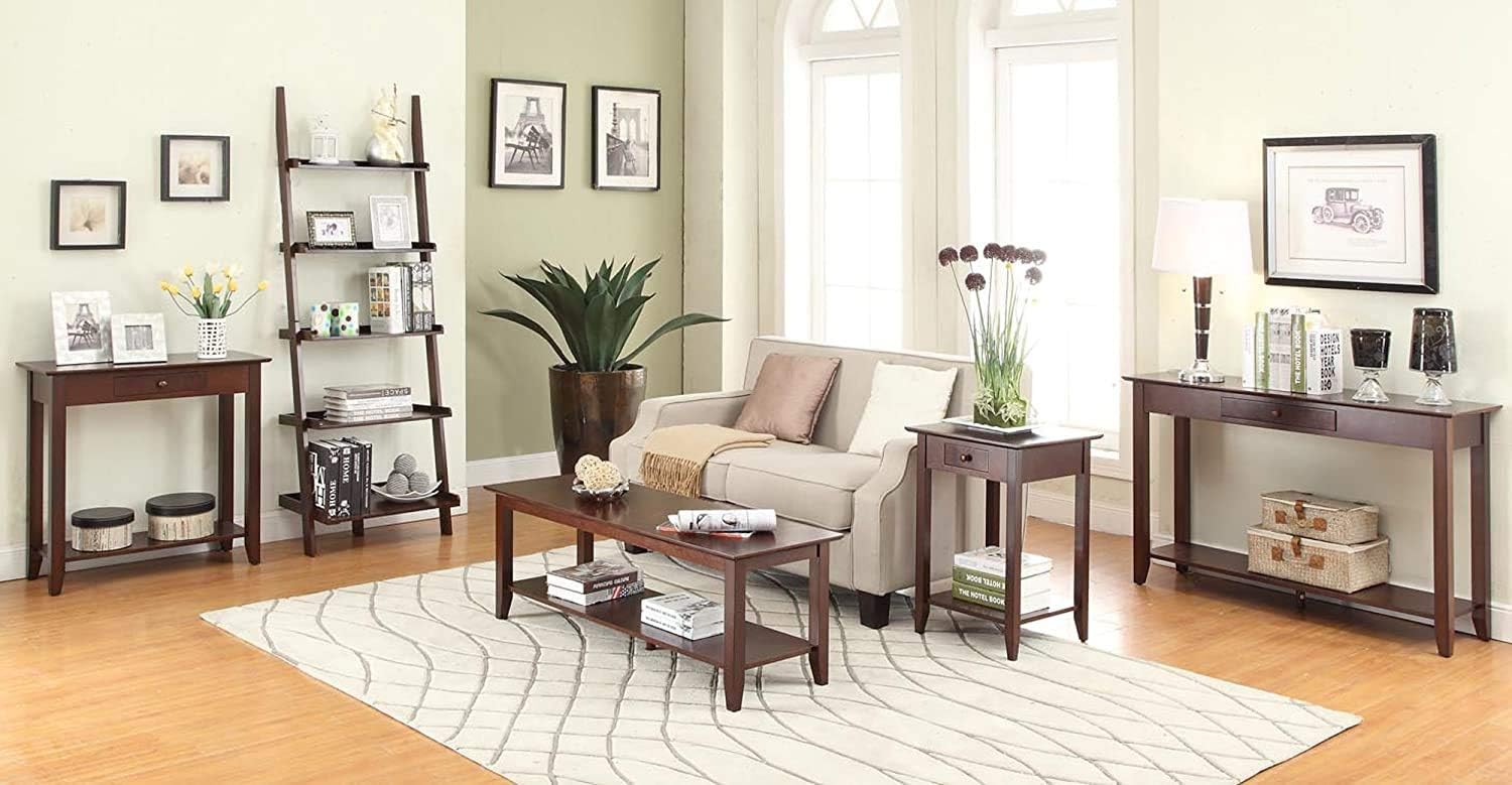 Convenience Concepts American Heritage Three Tier End Table with Drawer, Mahogany: Furniture & Decor