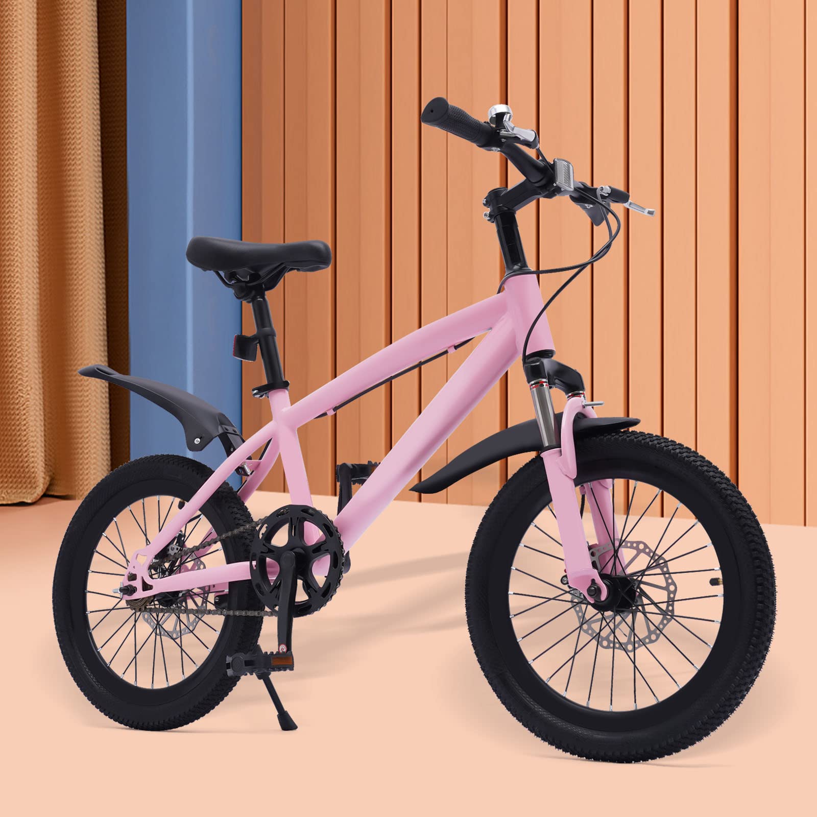 Vélo Enfant DSYOGX 18 Pouces – Rose, Siège Réglable 58-68 Cm, Cadre Acier, Avec éclairage, Pompe Et Sac, Pour 8-11 Ans
