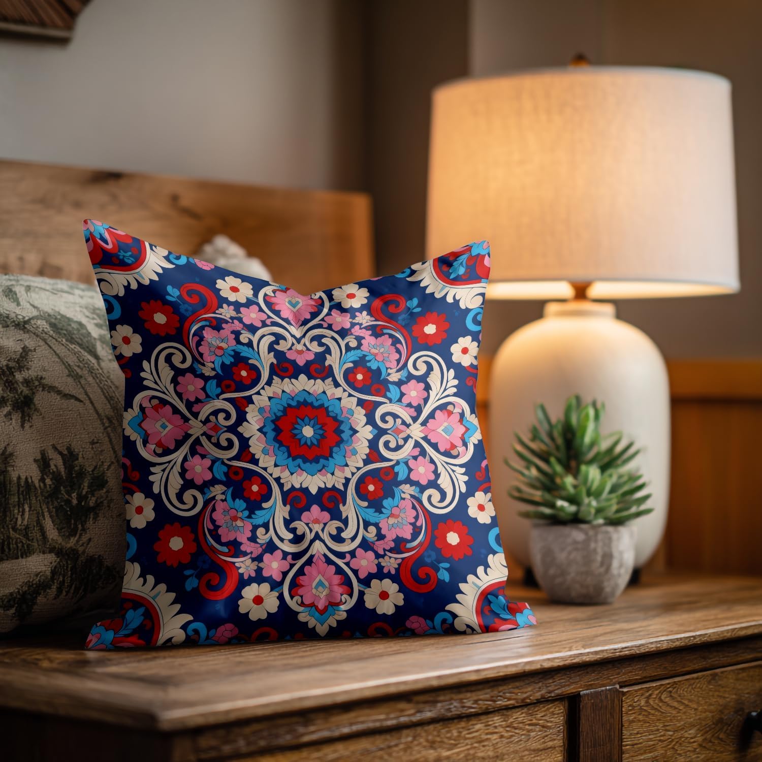 Shrahala Vintage Floral Throw Pillow Cover, Vintage in Eastern Floral Ornamental Lace Tracery Square Pillowcase Blended Double-Sided No Inserts for Bedroom Living Room Set of 2 (24 X 24 in)