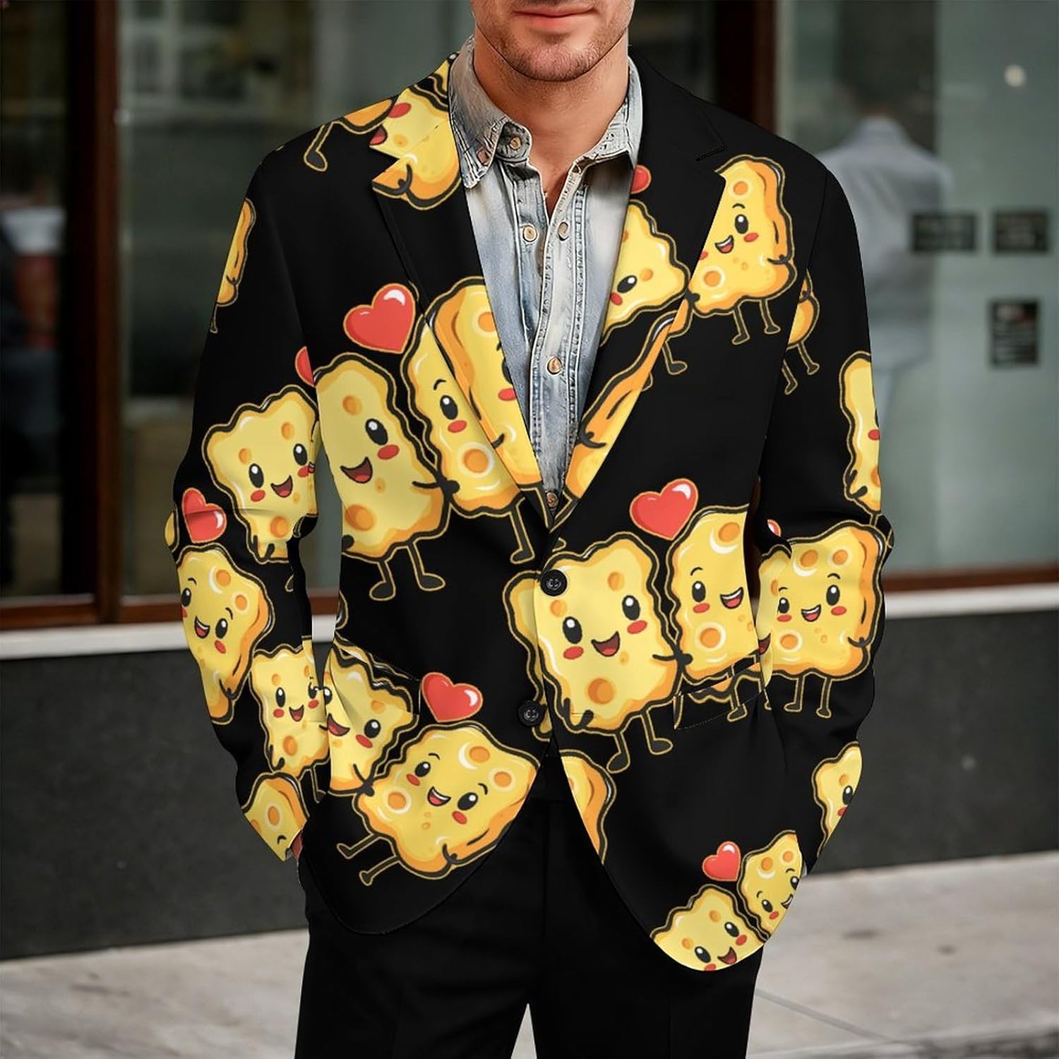 Happy Cheese Block Suits Blazer for Men Two Buttons Business Jacket Coat Wedding Dinner Party