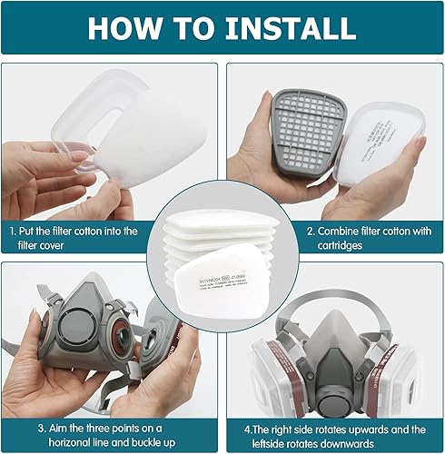 Miniatura 6 de 5N11 Filtros respiradores de algodón, Anpty 24 filtros de partículas para 6200, 6800, 6000, 7502, 7501, 6502, 6502, filtro de carbono de repuesto